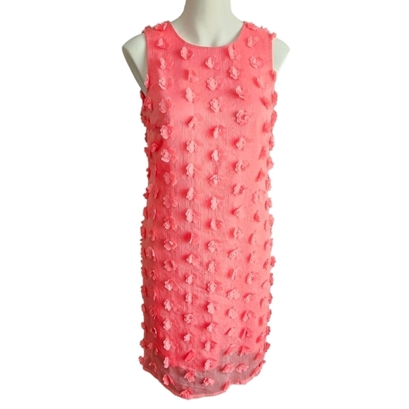 Karl Lagerfeld Paris Solid Floral Coral Applique Shift Sz 4 - Picture 1 of 9